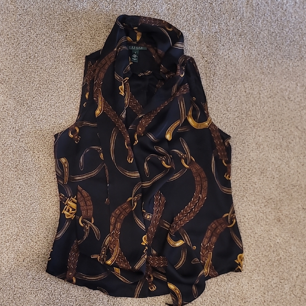 RALPH LAUREN Elegant Black and Brown Women's Top